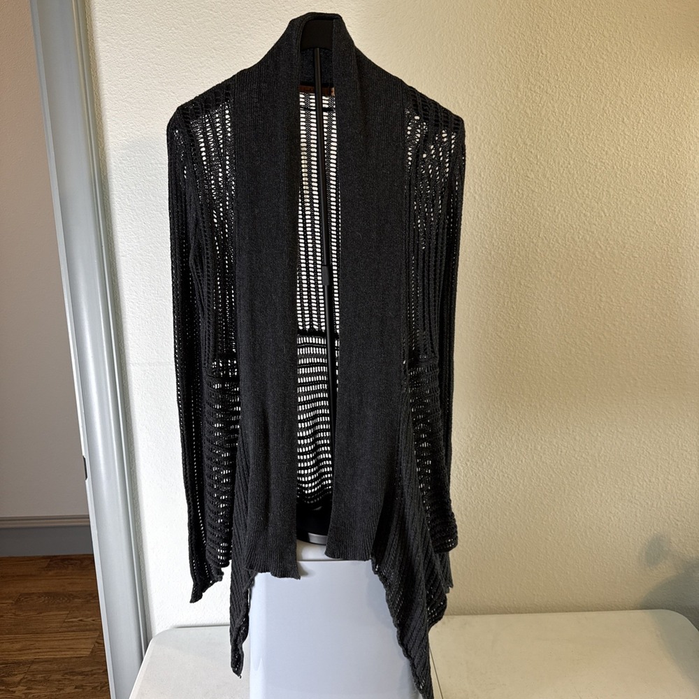 Belldini Women's Front Open Eyelet Knit Cardigan Sweater Gray Charcoal Size M